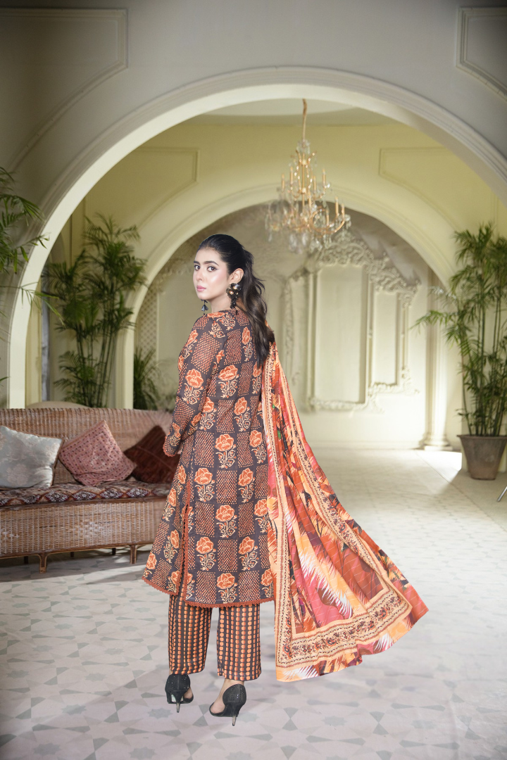 Jazar Printed 3 Pcs Stitched Suit