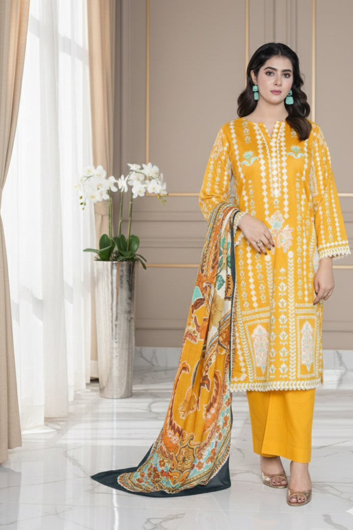 Aangan Printed 3 Pcs Stitched Suit