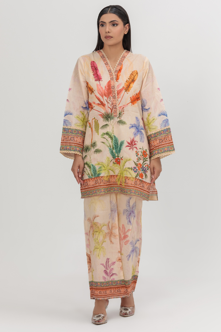 Artisan Tropic Feather & Palm Lawn 2-Piece Stitched Suit