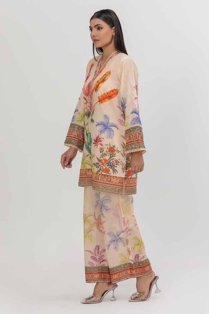 Artisan Tropic Feather & Palm Lawn 2-Piece Stitched Suit