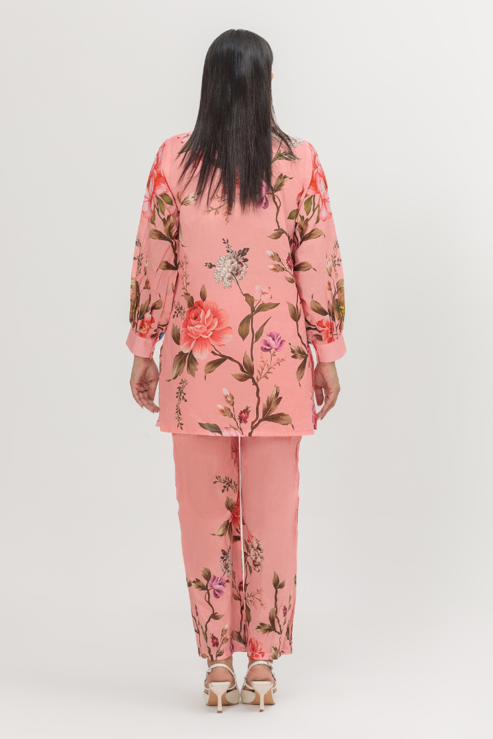 Coral Bloom Collared Lawn 2-Piece Stitched Suit