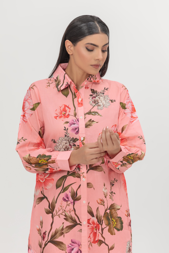 Coral Bloom Collared Lawn 2-Piece Stitched Suit