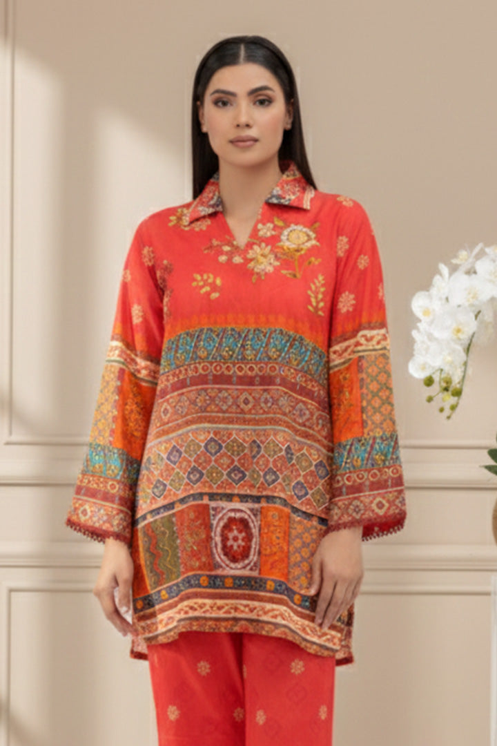 Fiery Coral Mosaic Bloom Lawn 2-Piece Stitched Suit