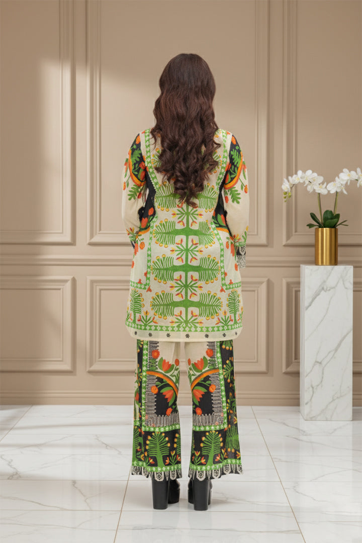Folkloric Grove Contrast Print Lawn 2-Piece Stitched Suit