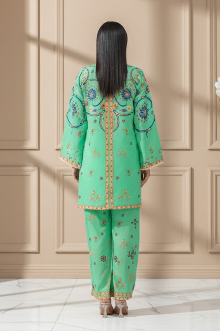 Green-Cyan Printed Lawn 2-Piece Stitched Suit