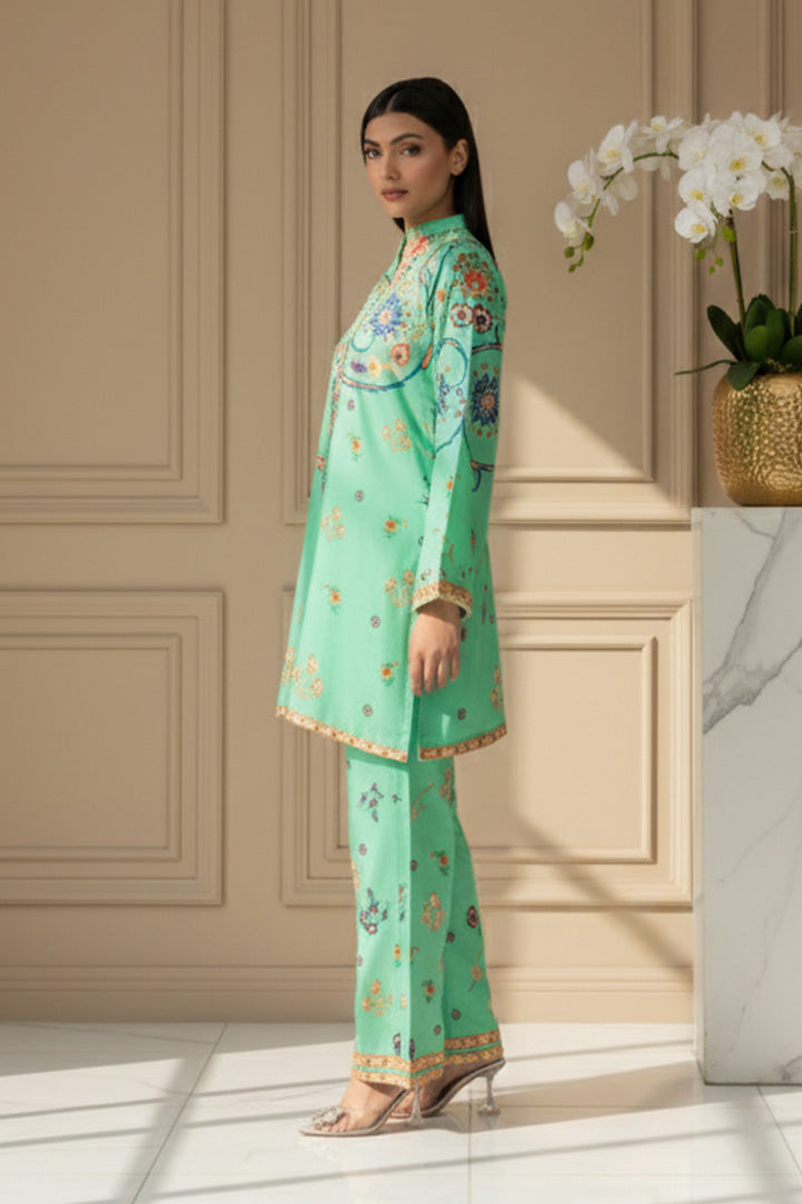 Green-Cyan Printed Lawn 2-Piece Stitched Suit