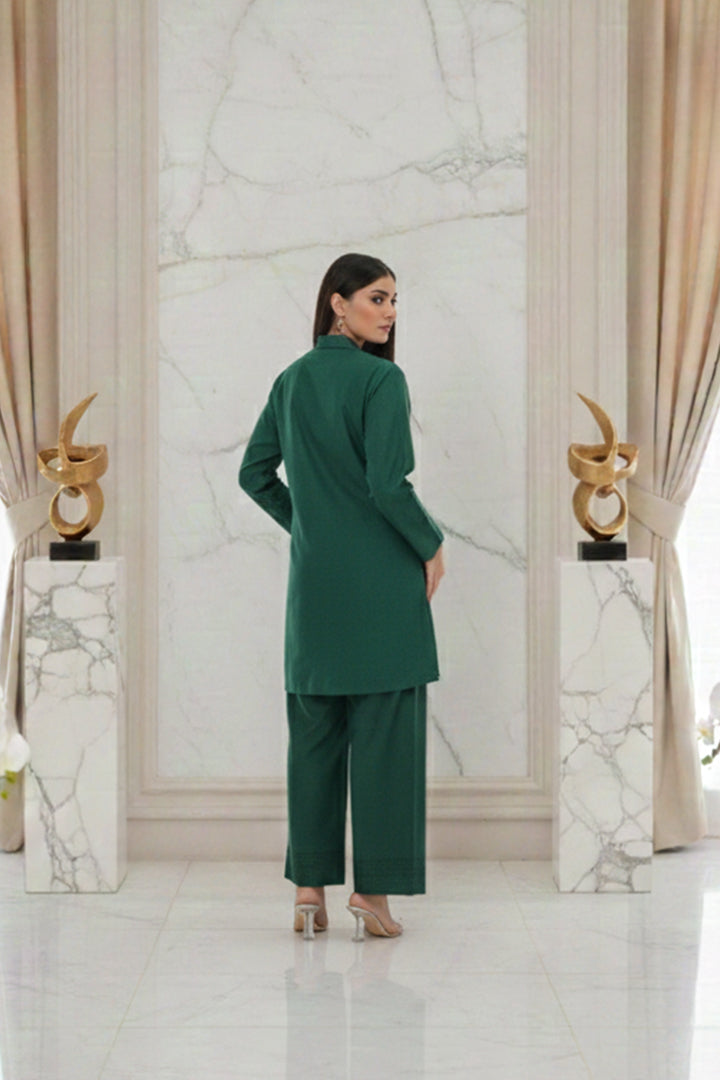 Lunar Green Rib Lawn 2 Piece Stitched Suit