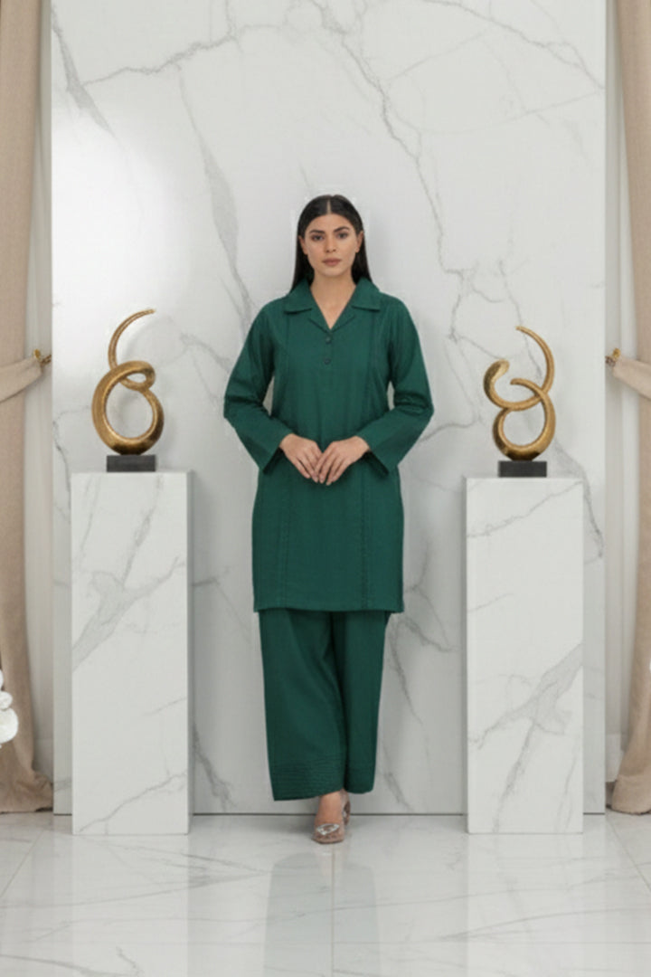 Lunar Green Rib Lawn 2 Piece Stitched Suit