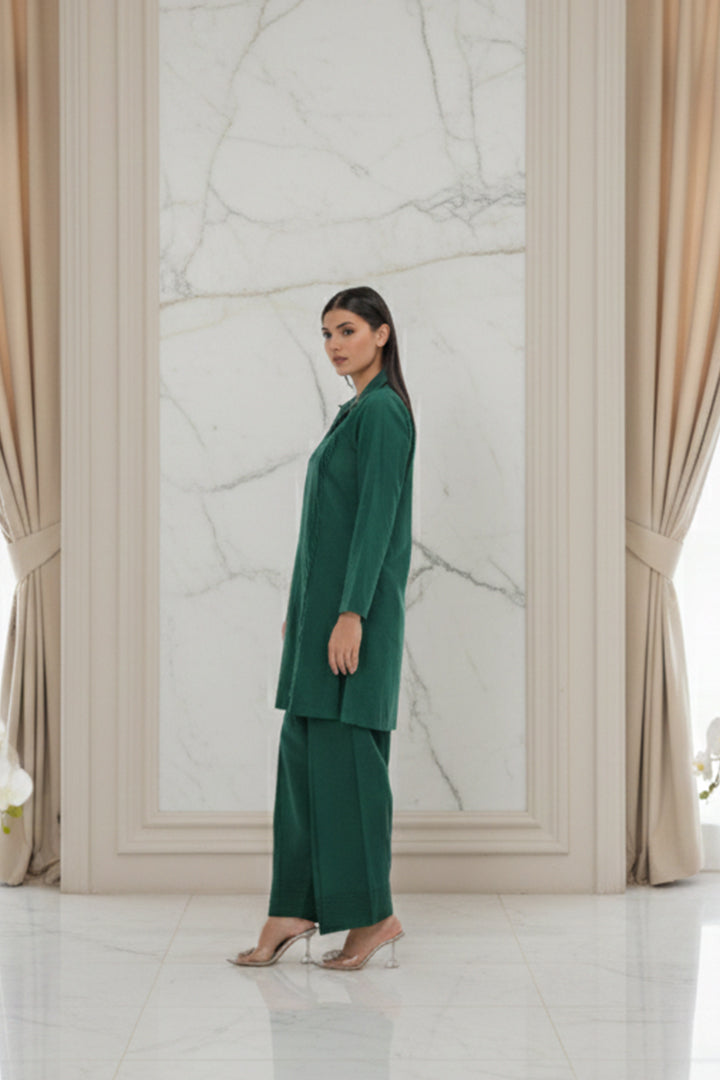 Lunar Green Rib Lawn 2 Piece Stitched Suit