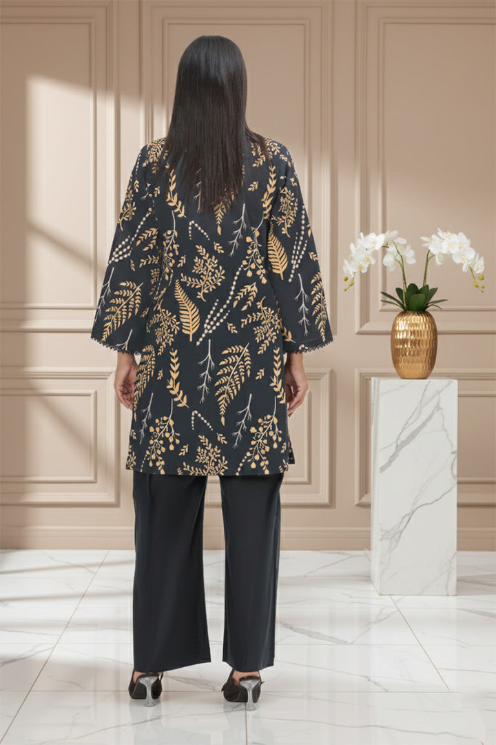 Midnight Blue & Mustard Printed Lawn 2-Piece Stitched Suit