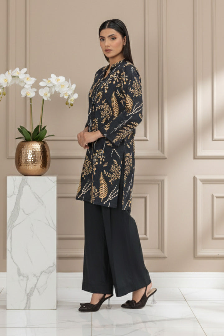 Midnight Blue & Mustard Printed Lawn 2-Piece Stitched Suit