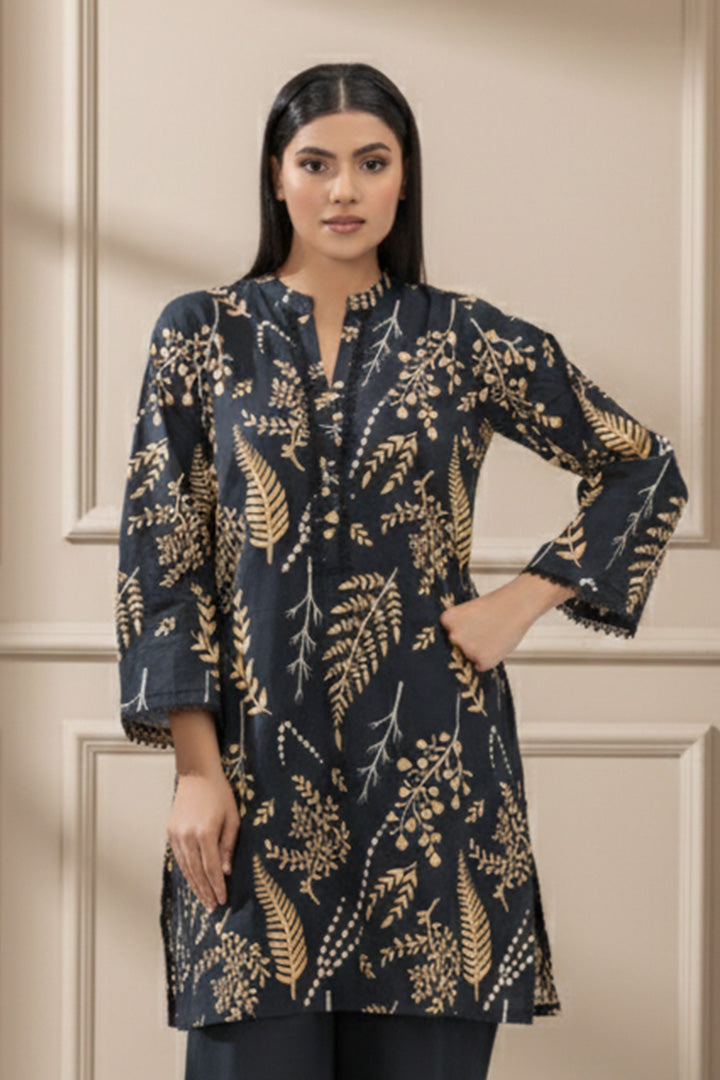 Midnight Blue & Mustard Printed Lawn 2-Piece Stitched Suit