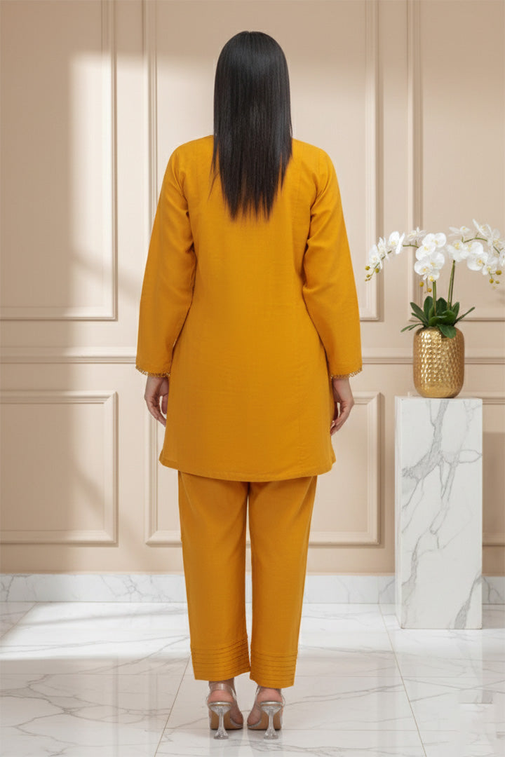 Mustard Crosshatch Lawn 2 Piece Stitched Suit