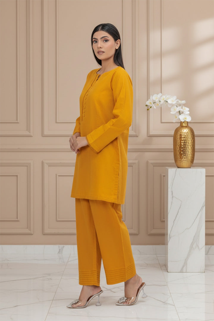 Mustard Crosshatch Lawn 2 Piece Stitched Suit