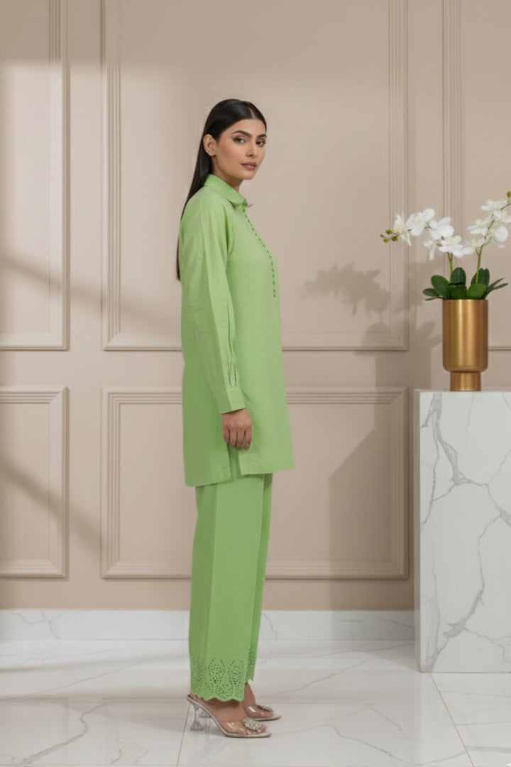 Olivine Crosshatch Lawn 2-Piece Stitched Suit