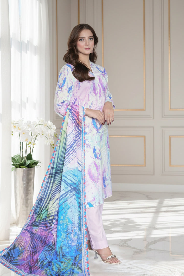 Tehzeeb Printed 3 Pcs Stitched Suit