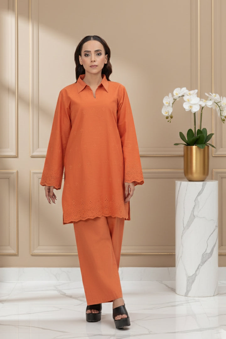 Terracotta Chikankari Lawn 2 Piece Stitched Suit