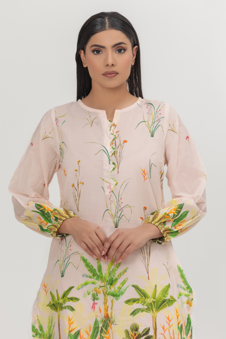 Tropical Breeze Blush Pink Printed Lawn 1-Piece Printed Stitched Shirt