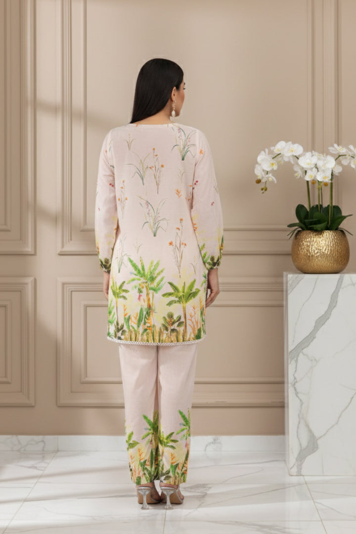 Tropical Breeze Blush Pink Printed Lawn 2-Piece Stitched Suit