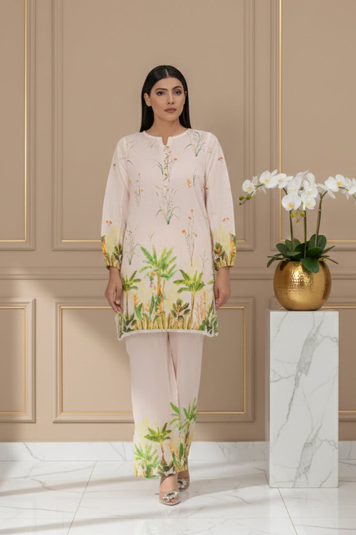 Tropical Breeze Blush Pink Printed Lawn 2-Piece Stitched Suit